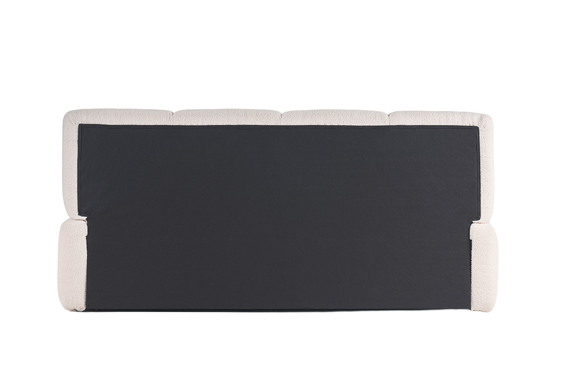 Lit coffre 2 places vue de dos, tissu laine boucl�e, sommier inclus.
