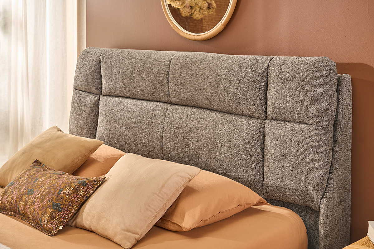 Lit coffre 2 places 160x200 cm en tissu textur� taupe HONO