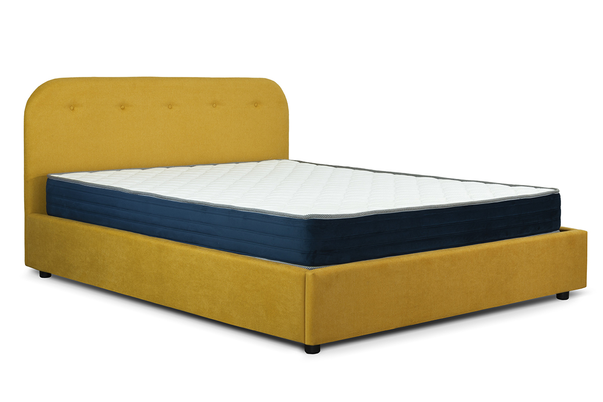 Lit coffre capitonn� 160 x 200 cm en tissu jaune TARA