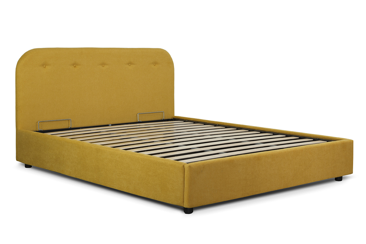 Lit coffre capitonn� 160 x 200 cm en tissu jaune TARA