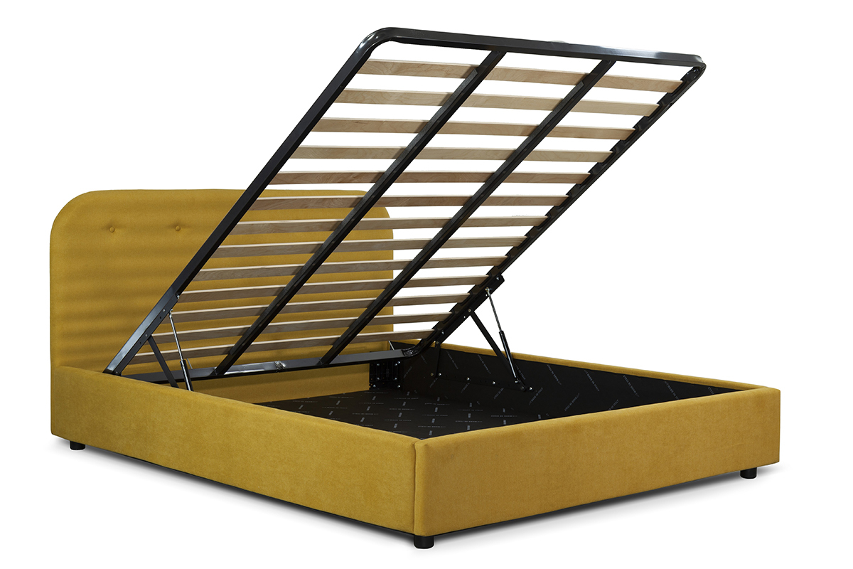 Lit coffre capitonn� 160 x 200 cm en tissu jaune TARA