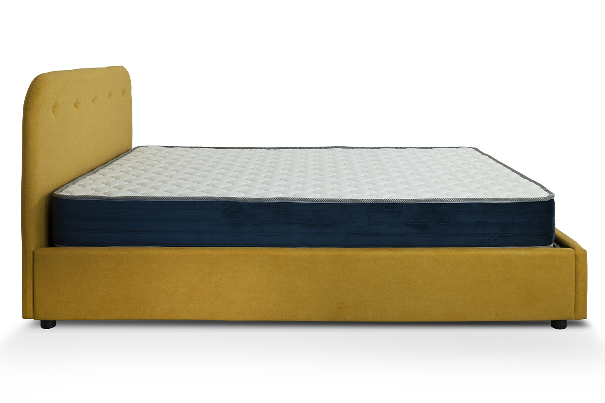 Lit coffre capitonn� 160 x 200 cm en tissu jaune TARA