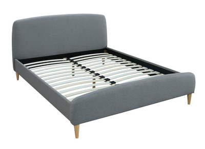 Lit design tissu gris et bois 160 x 200 cm NIELS