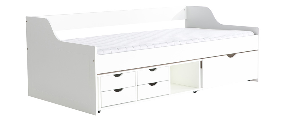 Lit enfant � tiroirs 90x190 blanc CLEO