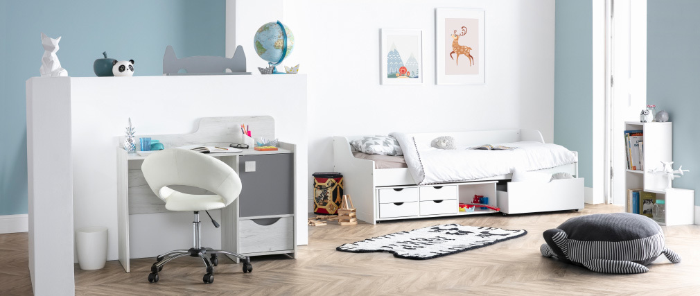 Lit enfant � tiroirs 90x190 blanc CLEO