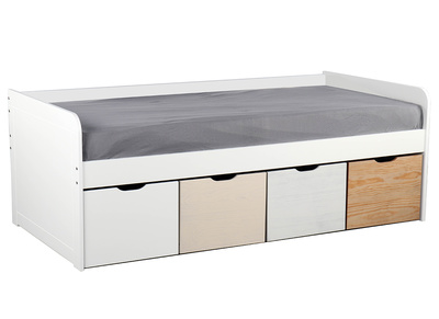 Lit enfant avec rangements 4 tiroirs bois et blanc MOLENE