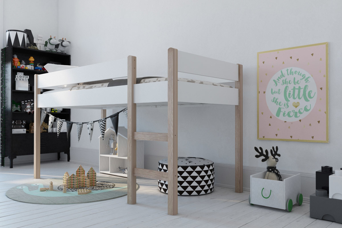 Lit enfant sur�lev� en pin blanc ALTO