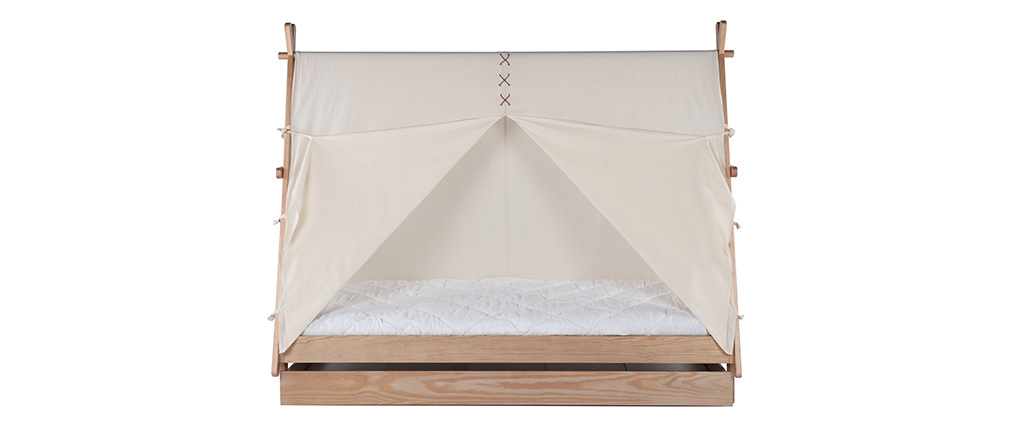 Lit enfant tipi avec rangement bois et coton naturel APACHE
