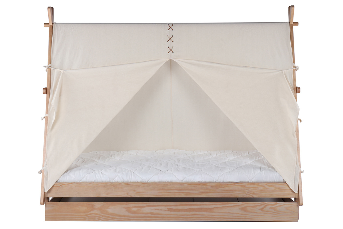 Lit enfant tipi bois et tissu coton naturel APACHE