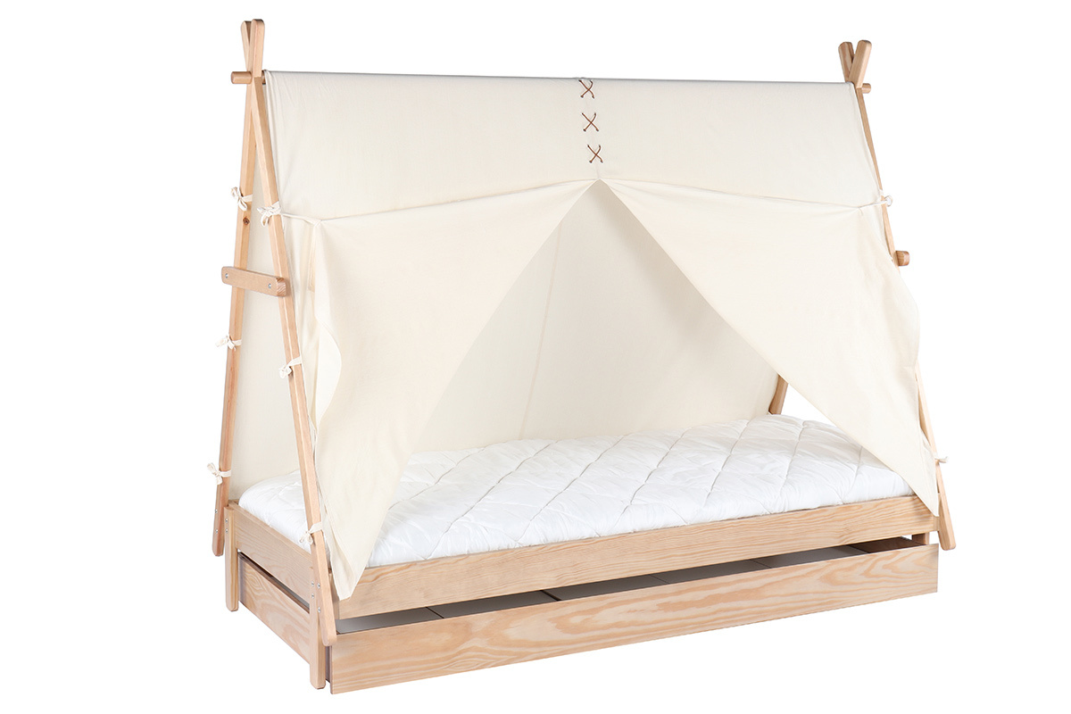 Lit enfant tipi bois et tissu coton naturel APACHE