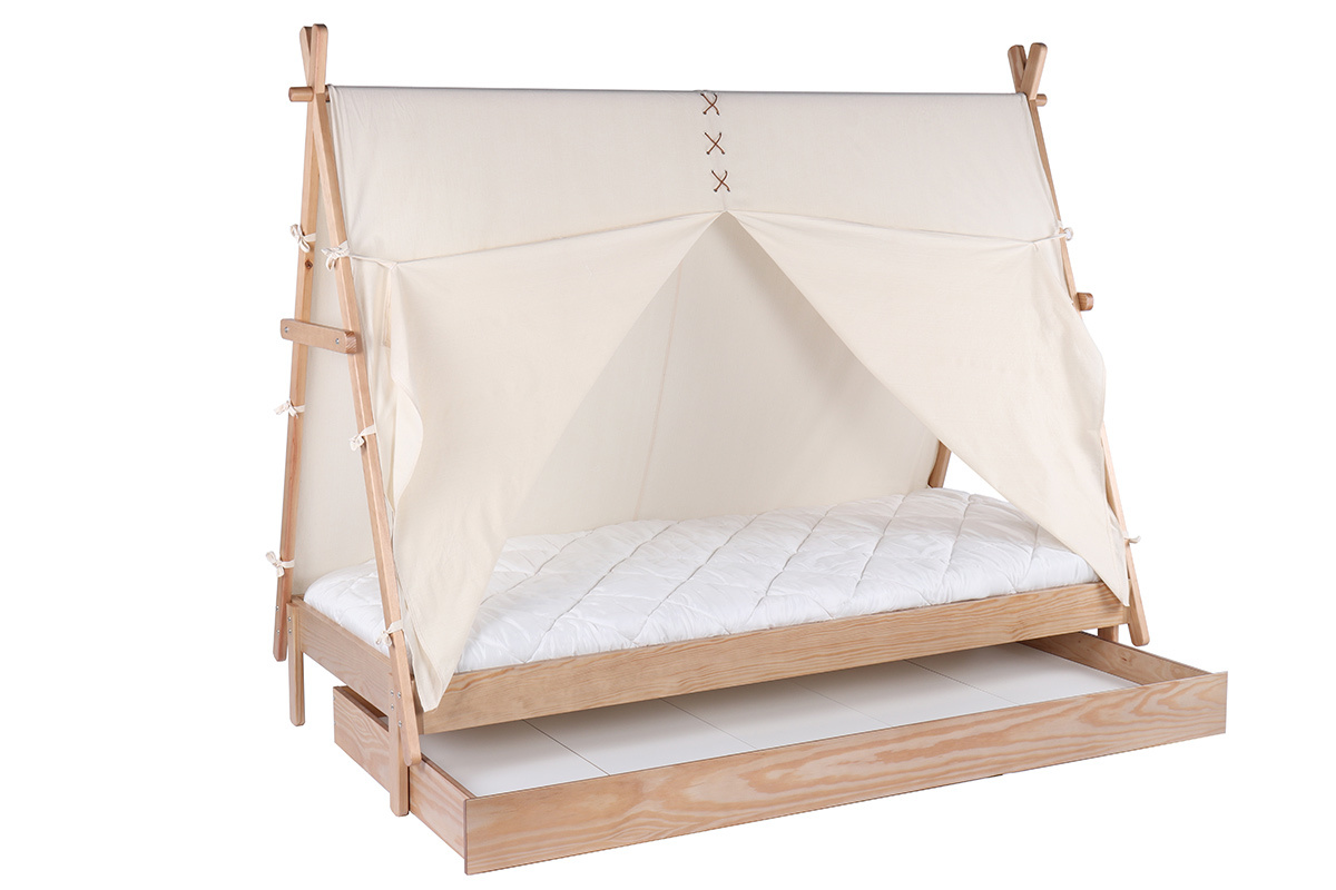 Lit enfant tipi bois et tissu coton naturel APACHE