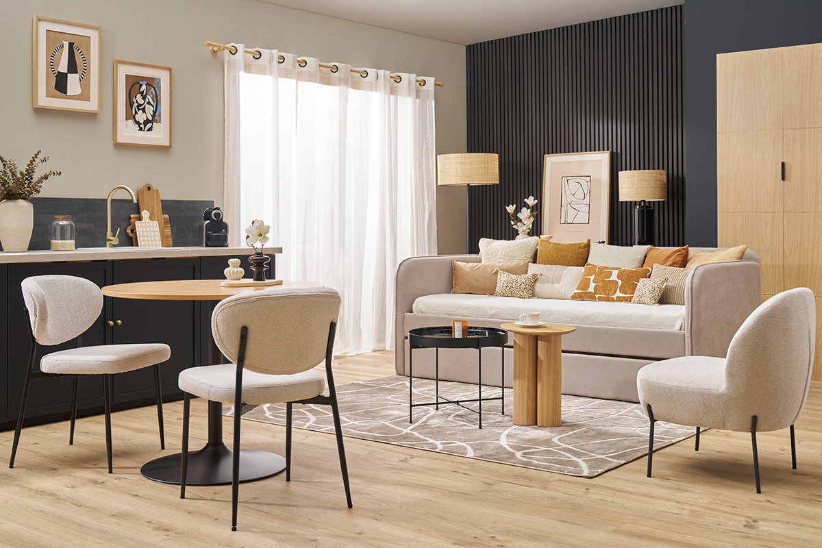 Lit gigogne en tissu taupe 90 x 190 cm EDISON