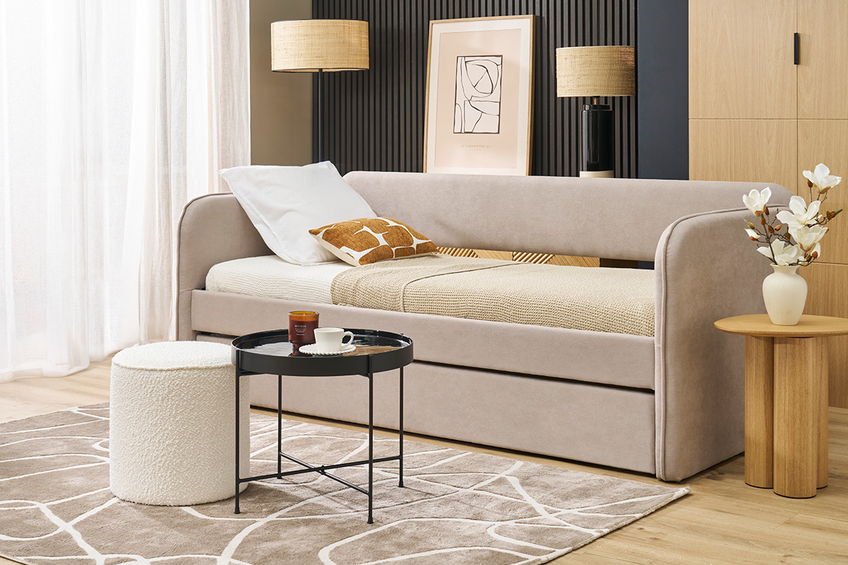 Lit gigogne en tissu taupe 90 x 190 cm EDISON