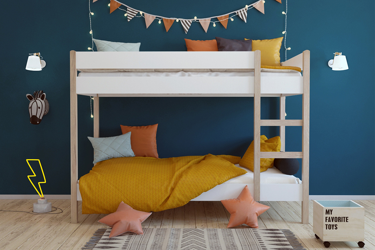 Lit superpos� enfant bois clair et blanc ALTO