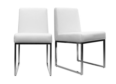 Lot de 2 chaises design polyur&eacute;thane blanc et acier chrom&eacute; JUNIA