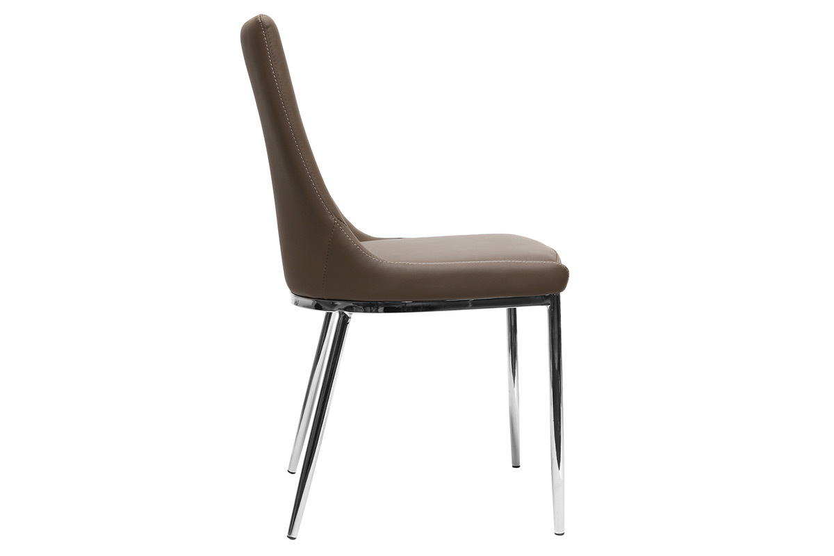 Lot de 2 chaises design taupe et acier chrom� IRA