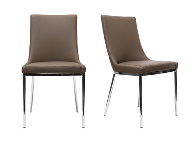 Lot de 2 chaises design taupe et acier chrom&eacute; IRA