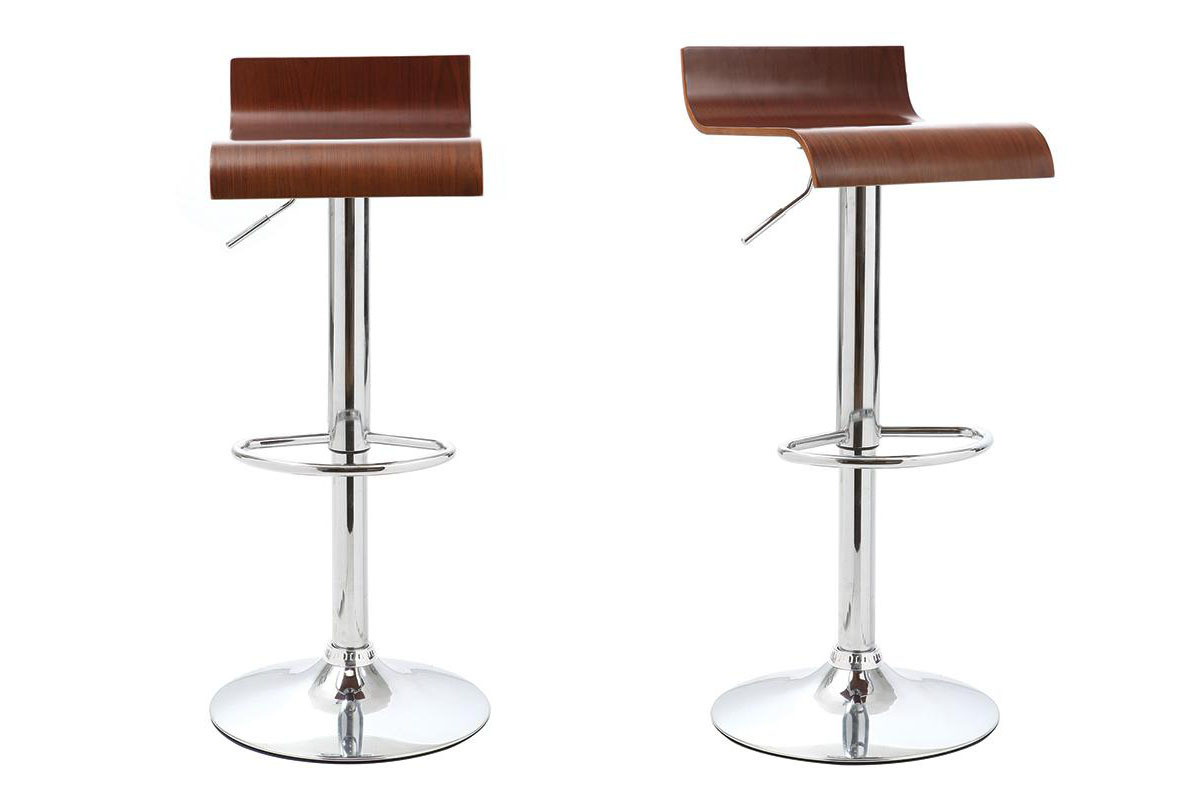 Lot de 2 tabouret de bar / cuisine design bois coloris noyer SURF V2