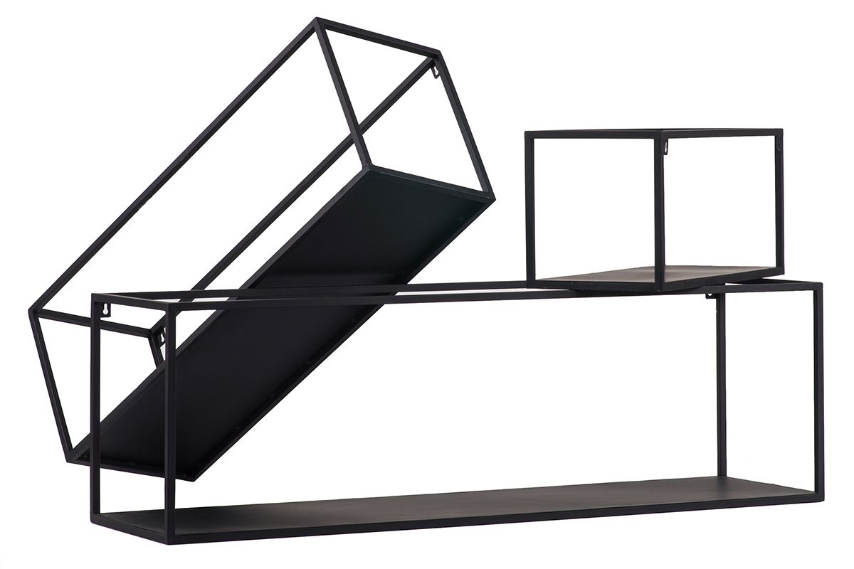 Lot de 3 tagres murales rectangle mtal noir KARL
