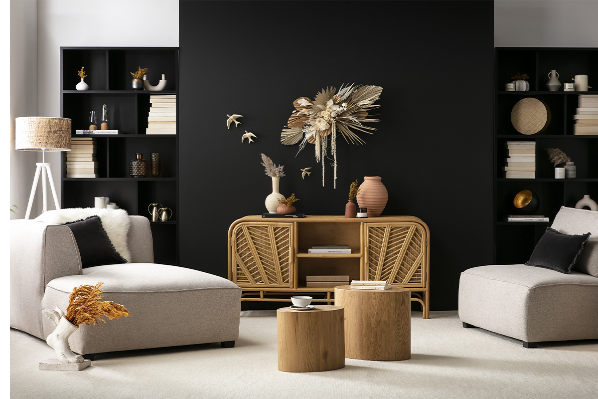 M�ridienne angle gauche en tissu beige naturel PLURIEL