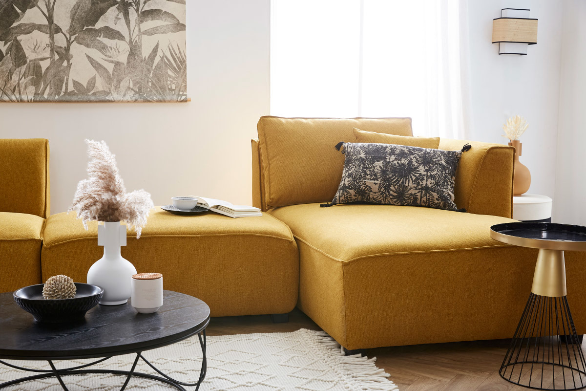 Mridienne angle gauche en tissu jaune cumin PLURIEL