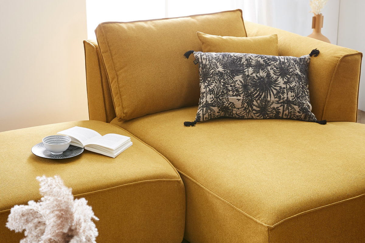 Mridienne angle gauche en tissu jaune cumin PLURIEL