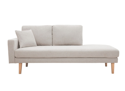 Méridienne scandinave en tissu effet velours texturé beige et bois clair BERTILLE
