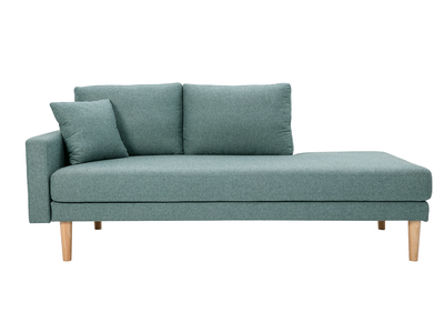 Méridienne scandinave en tissu vert de gris et bois clair massif L190 cm BERTILLE