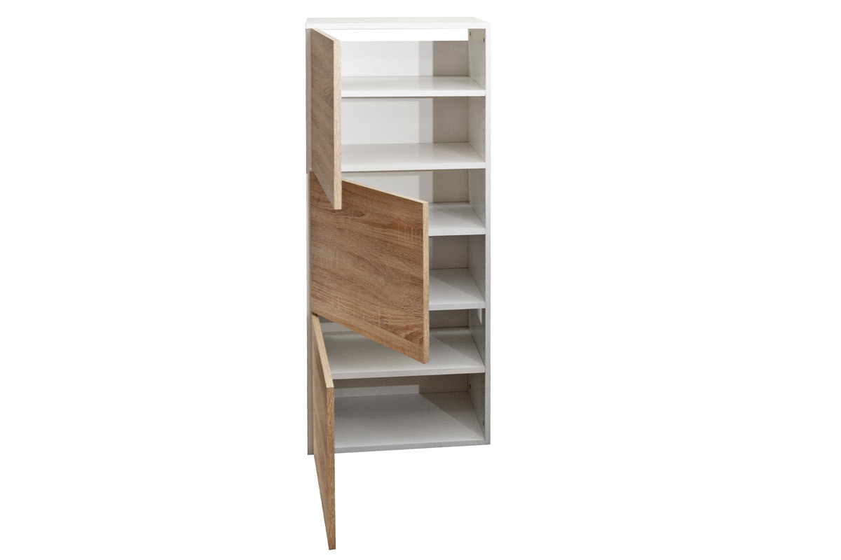 Meuble � chaussures design blanc et bois 3 portes BOBBY