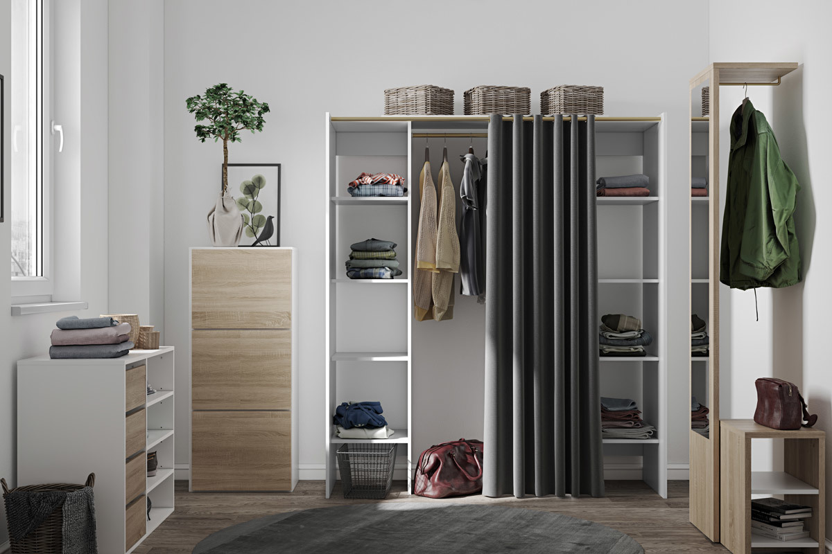 Meuble � chaussures design blanc et bois 3 portes BOBBY