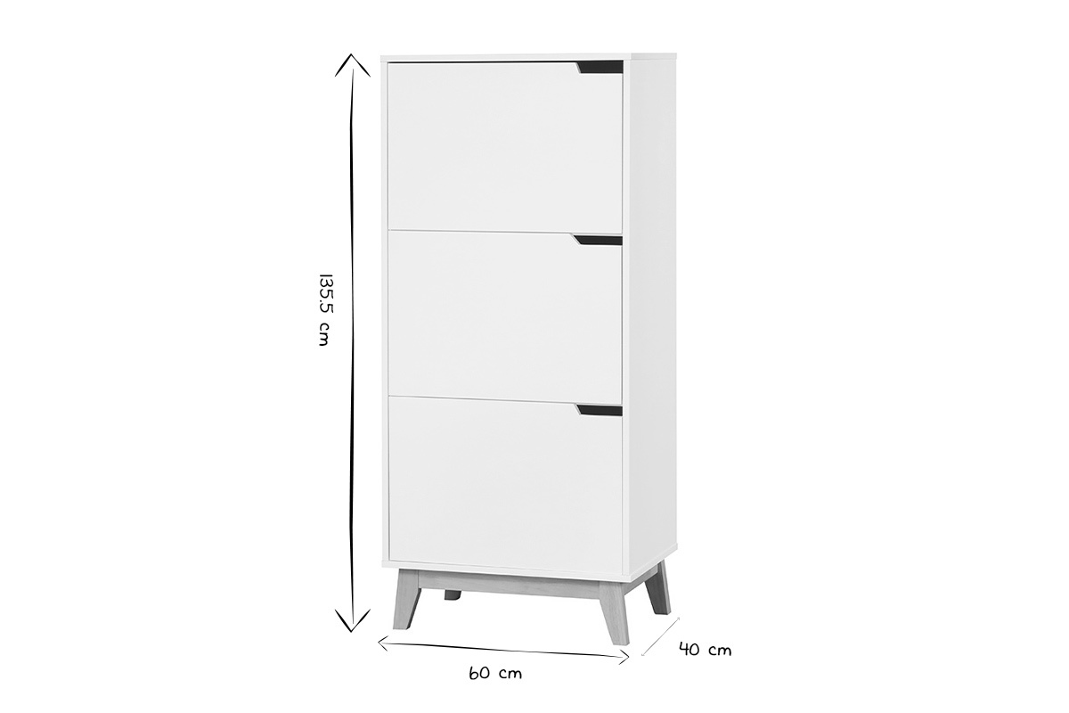 Meuble de rangement haut blanc et bois clair 3 portes L60 cm LEENA