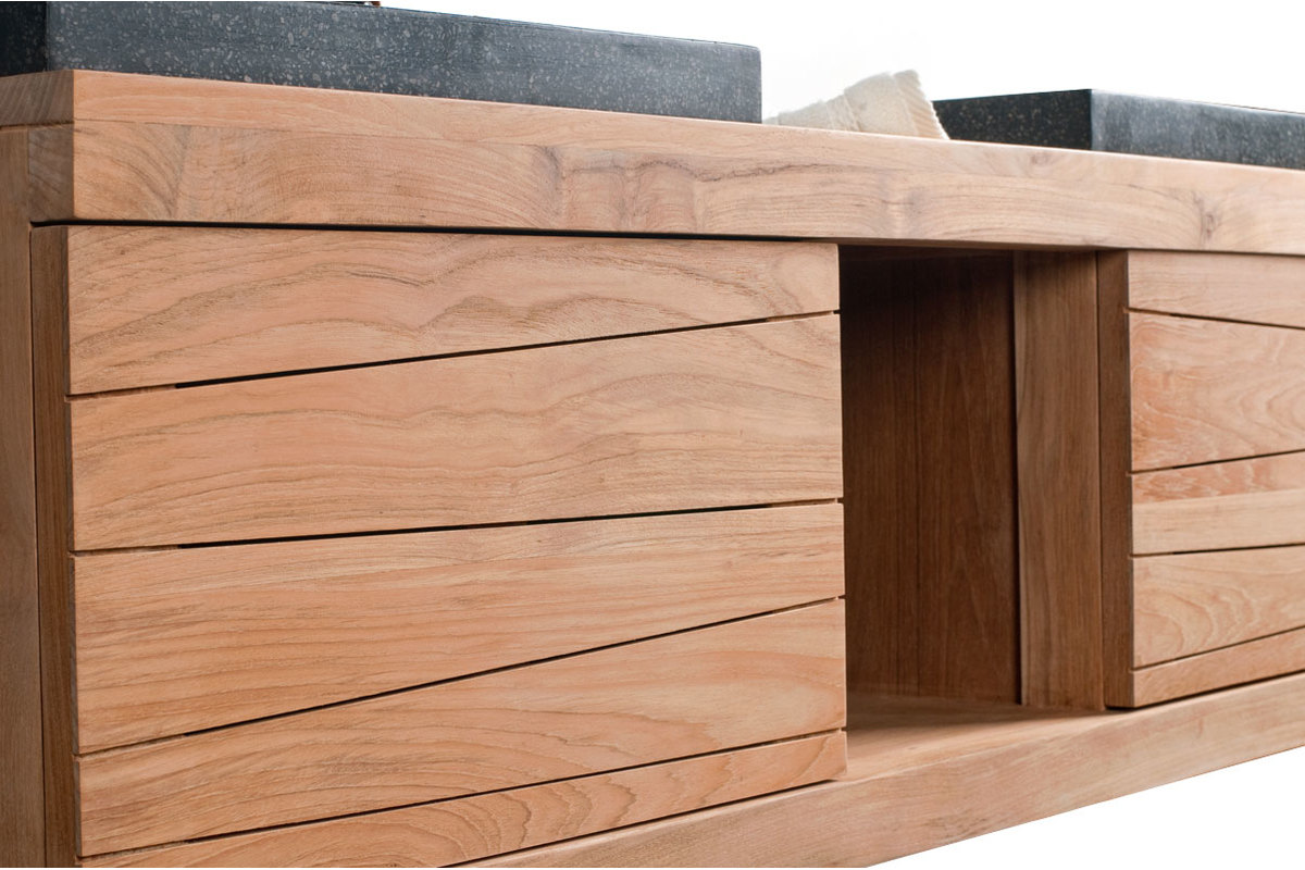 Meuble de salle de bain double vasques suspendu en teck ANKO