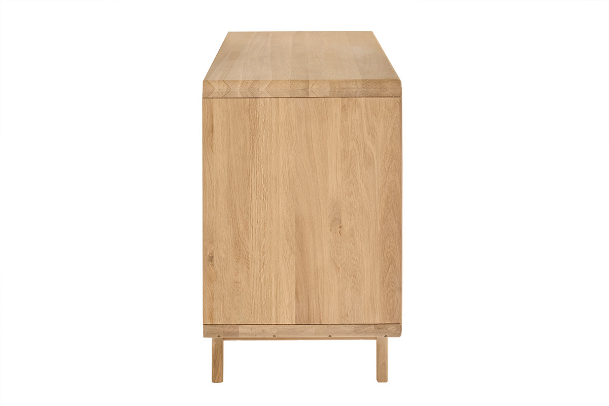 Meuble de salle de bain en bois ch�ne massif, vue de profil, design scandinave avec pieds fusel�s.