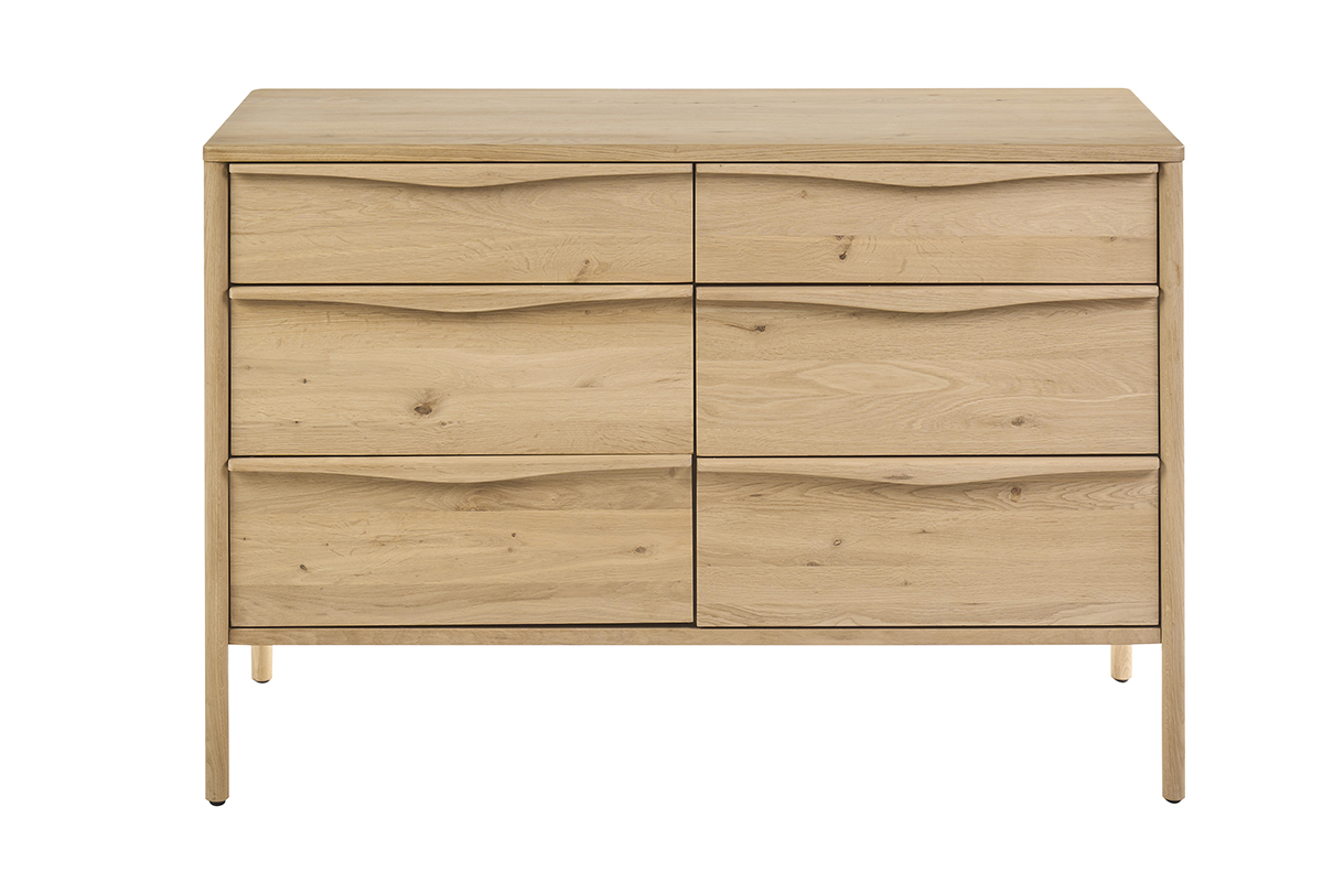 Meuble de salle de bain en bois ch�ne massif, six tiroirs, vue de face.