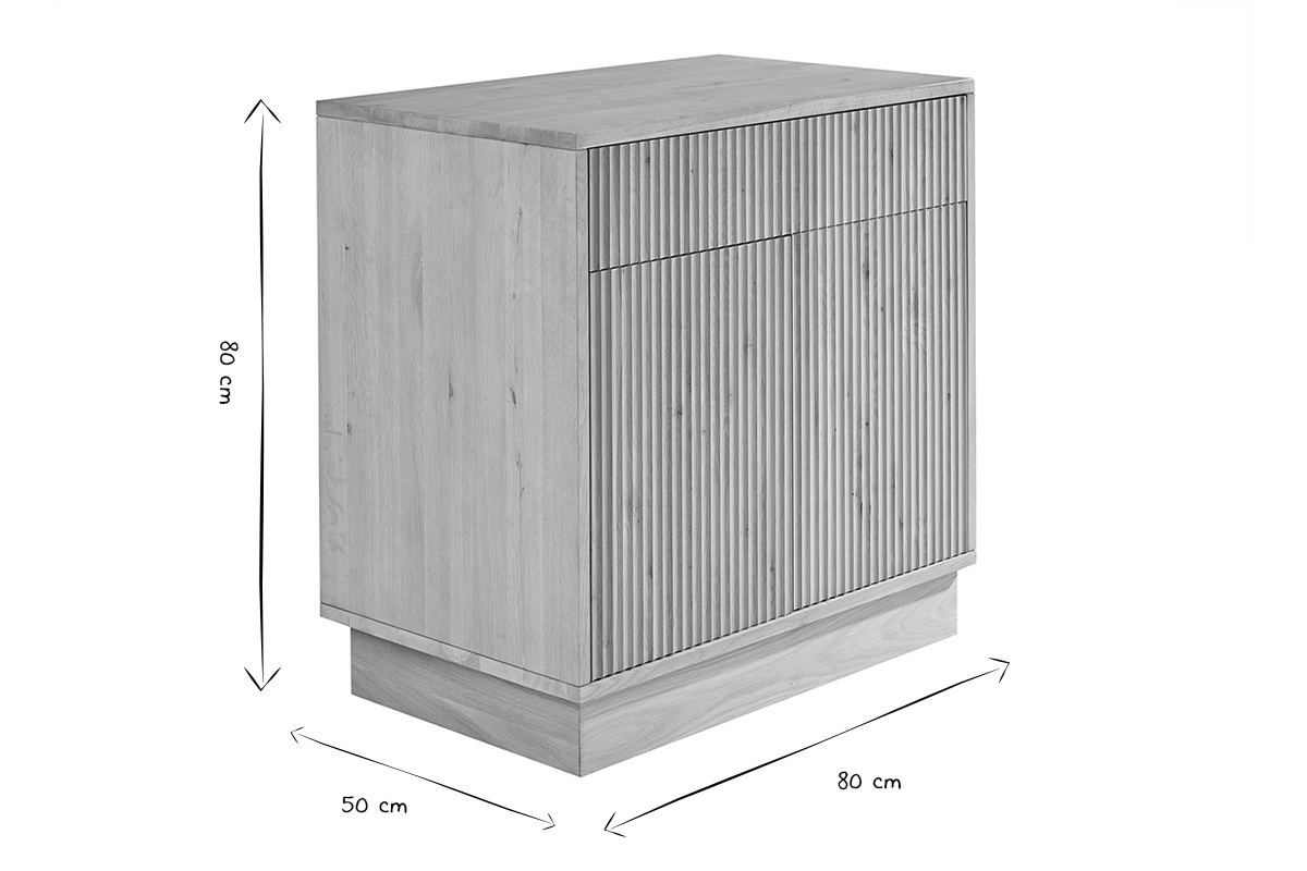 Dimensions du meuble de salle de bain ALISTAIR en noir et blanc : L80 cm, P50 cm, H80 cm.
