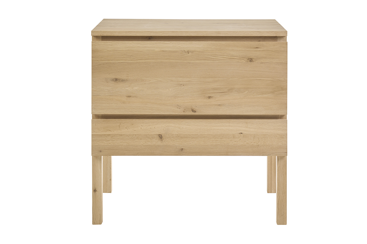 Meuble de salle de bain en bois ch�ne massif JOSHUA vue de face avec deux tiroirs