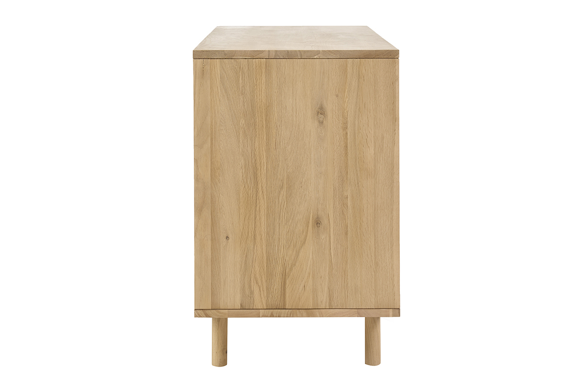 Meuble de salle de bain en bois clair ch�ne massif, vue de profil.