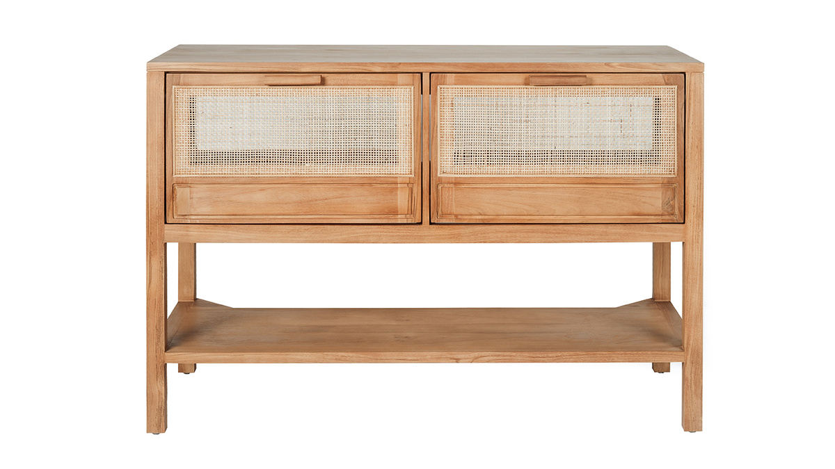 Meuble de salle de bain en bois teck massif et cannage rotin L120 cm RIVO