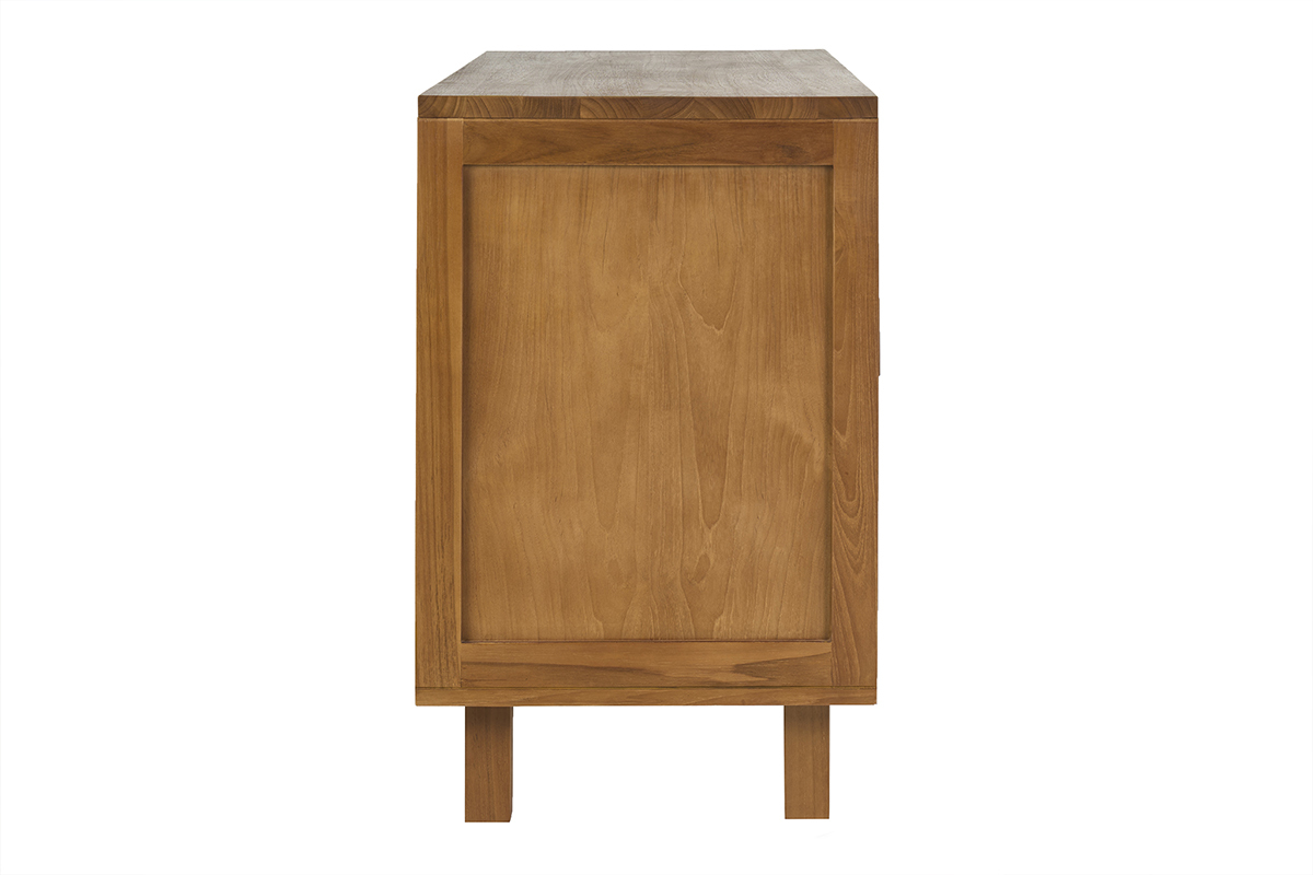 Meuble de salle de bain en bois teck massif et corde tress�e, vue de profil, dimensions L120 cm.
