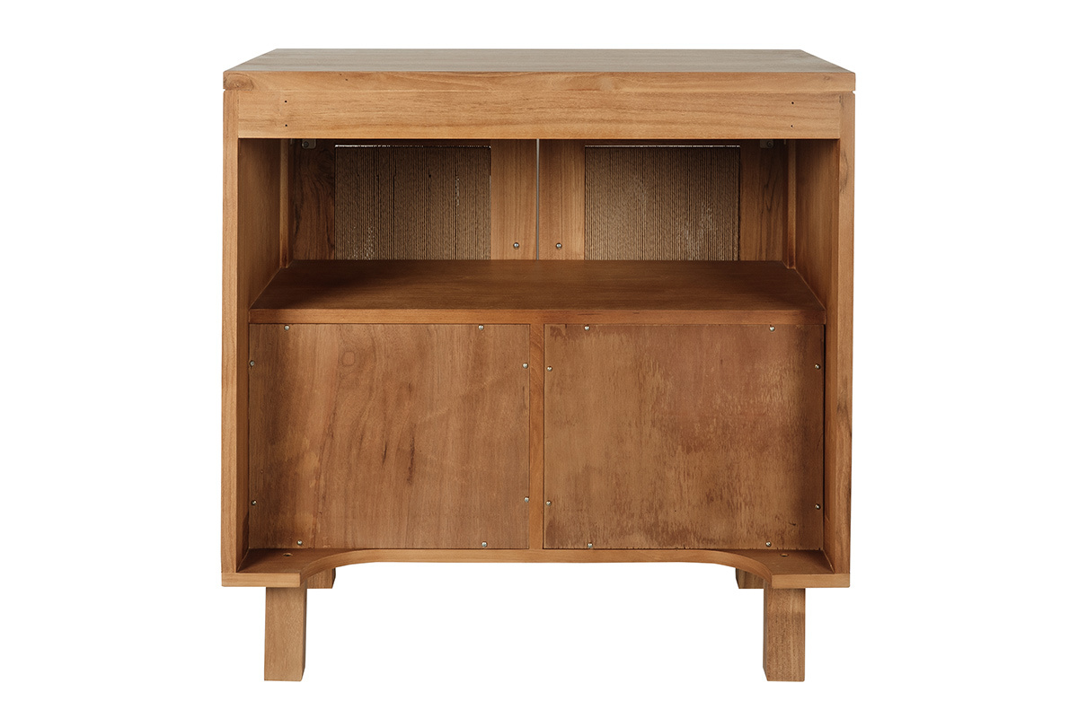 Meuble de salle de bain en bois teck massif avec cordes tress�es, vue de dos, montrant �tag�res et portes