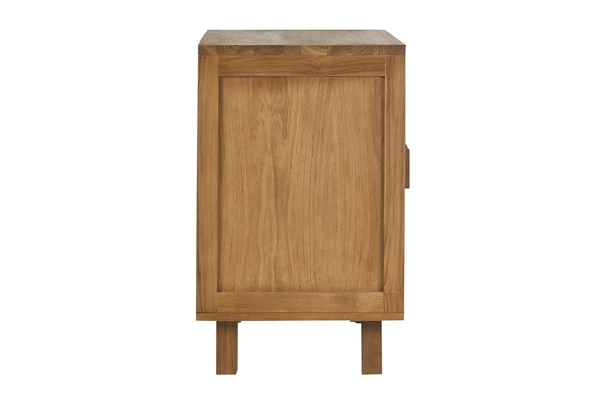 Meuble de salle de bain en teck massif et corde tress�e, vue de profil, dimensions L80 cm.