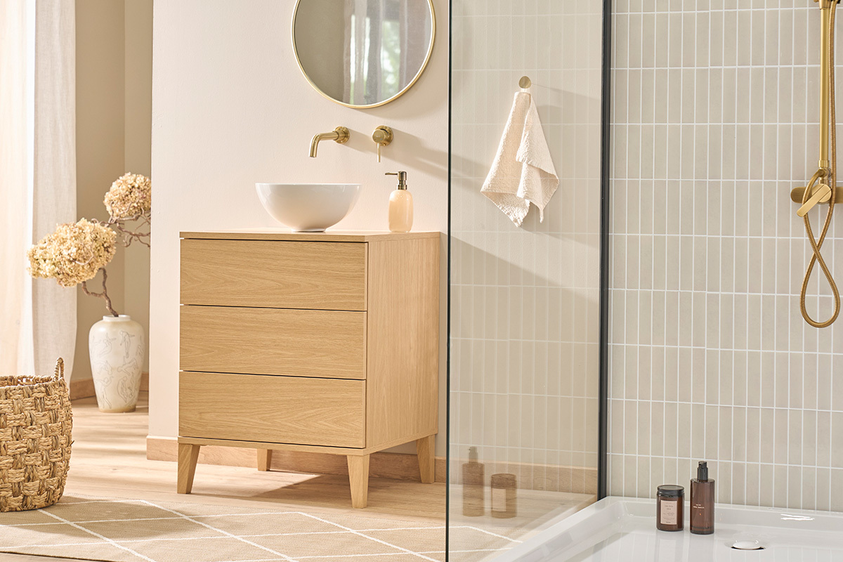 Meuble de salle de bain finition bois ch�ne L60 cm FREDDY
