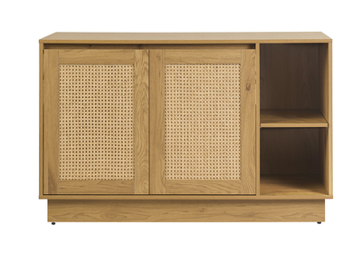 Meuble de salle de bain finition bois clair ch&ecirc;ne et cannage rotin L120 cm ALICANTE
