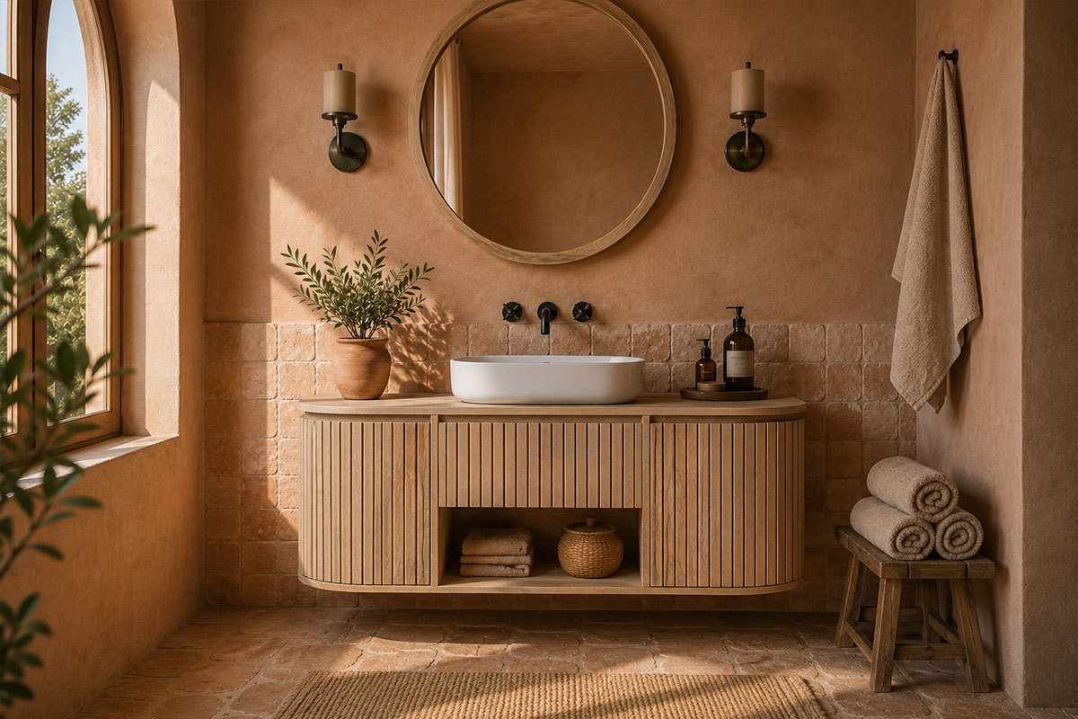 Meuble de salle de bain suspendu en bois manguier massif L110 cm BALDO