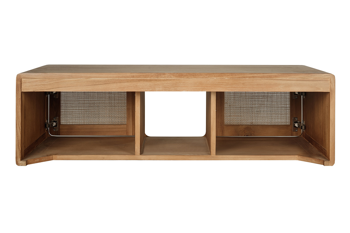 Meuble de salle de bain suspendu en bois teck massif et cannage rotin L120 cm BALIA