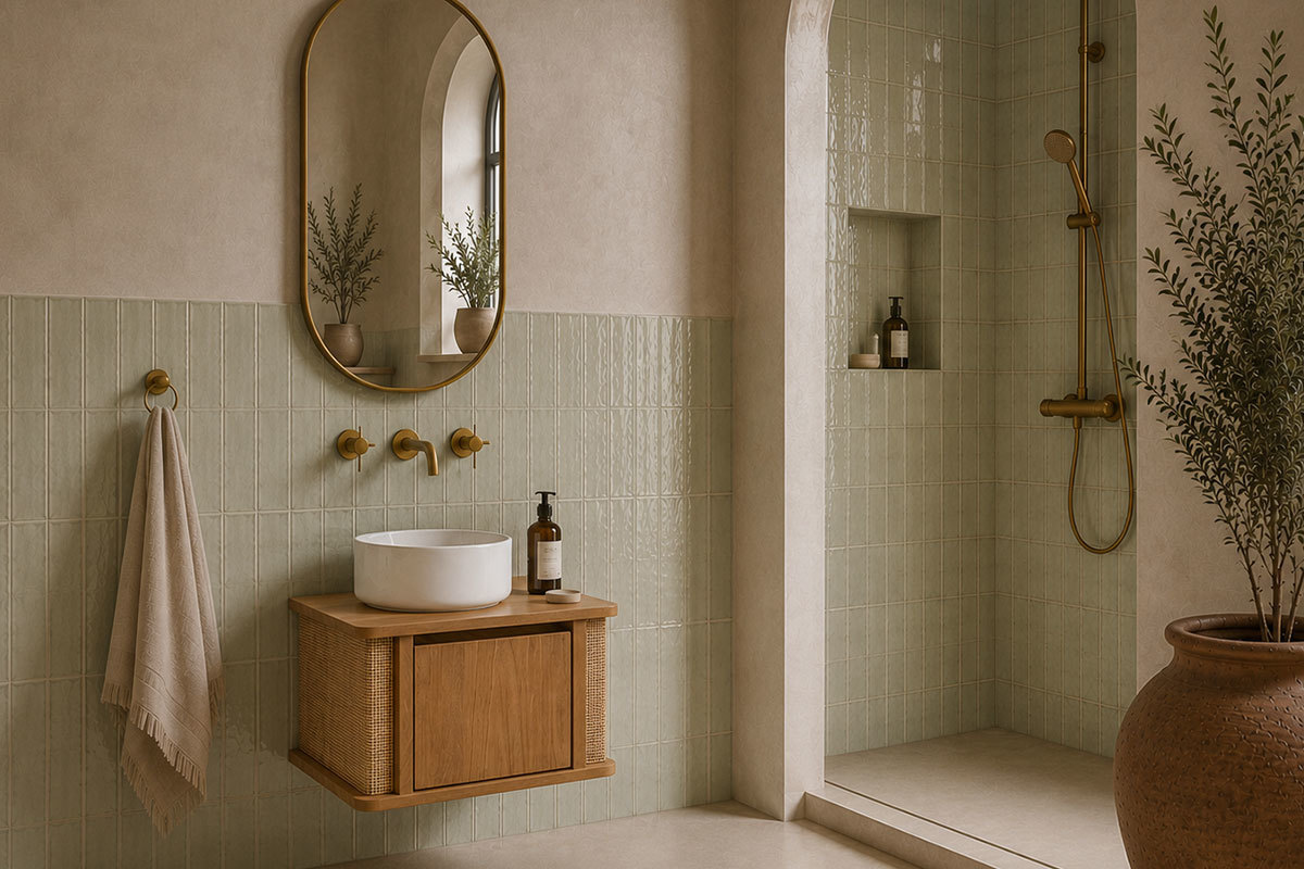 Meuble de salle de bain suspendu en bois teck massif et cannage rotin L60 cm SOLEA