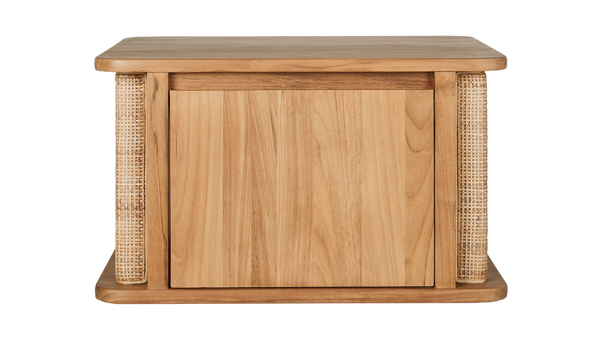 Meuble de salle de bain suspendu en bois teck massif et cannage rotin L60 cm SOLEA