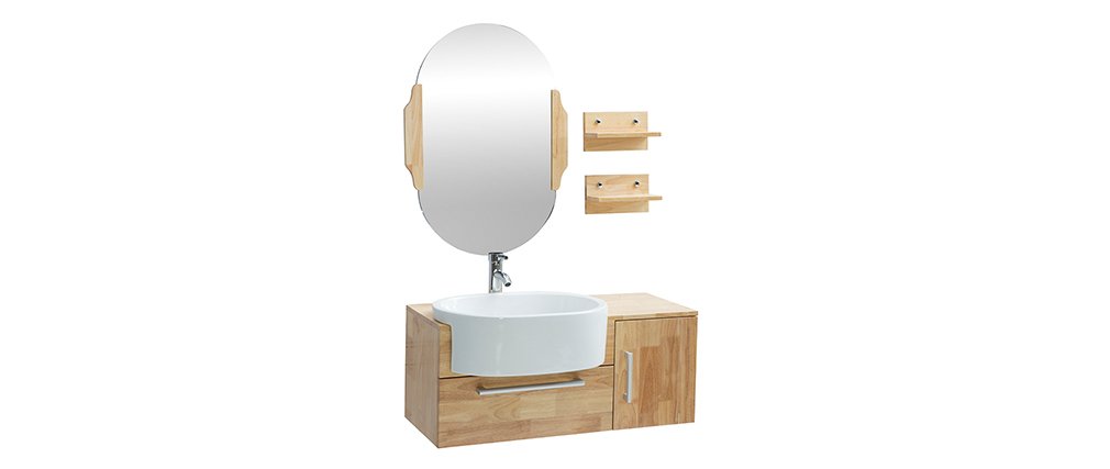 Meuble de salle de bain : vasque, meuble sous-vasque, �tag�res et miroir NIVAN