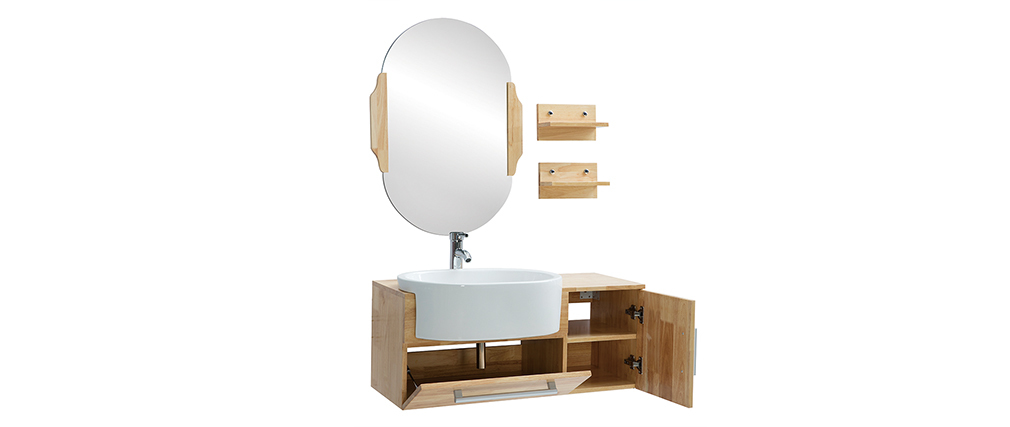 Meuble de salle de bain : vasque, meuble sous-vasque, �tag�res et miroir NIVAN