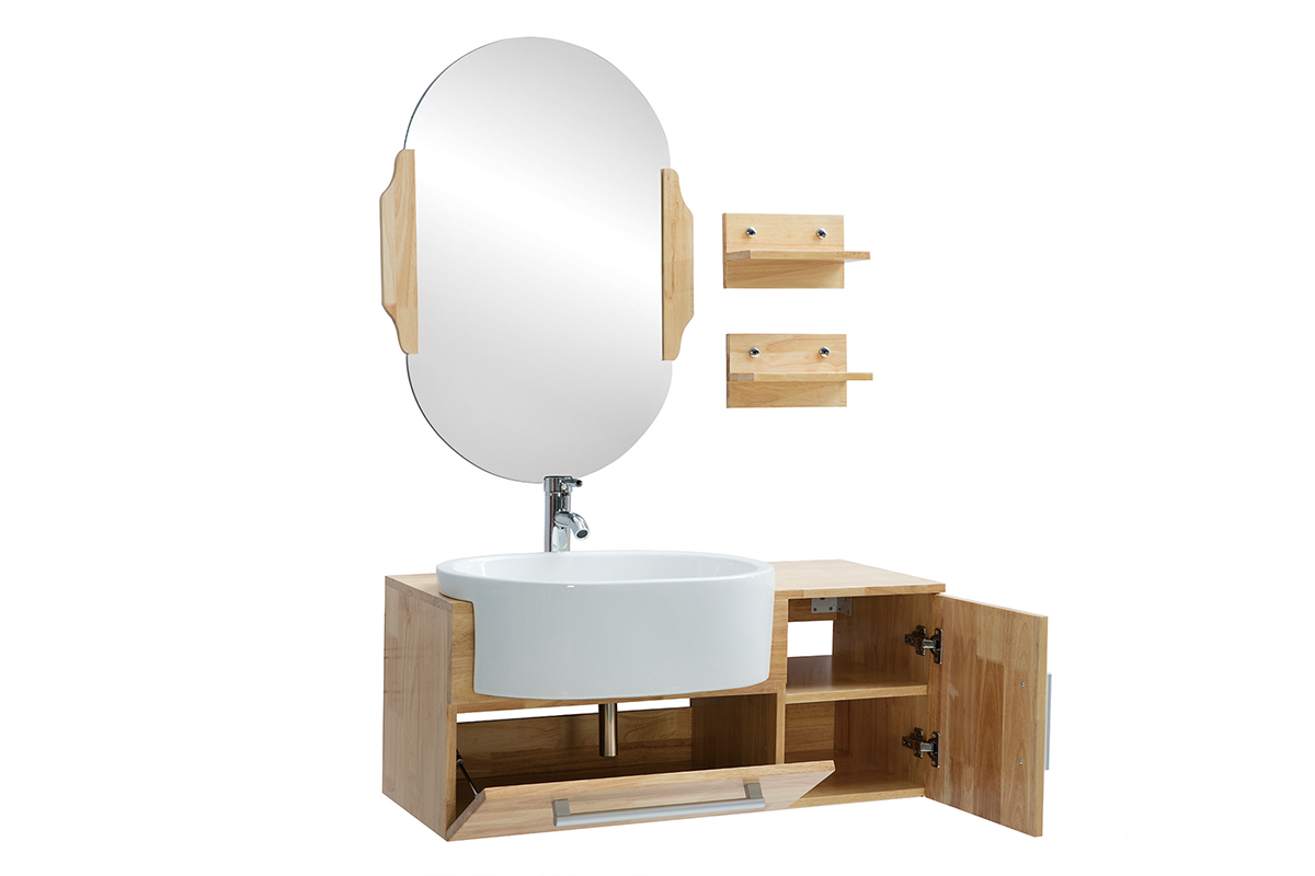 Meuble de salle de bain : vasque, meuble sous-vasque, �tag�res et miroir NIVAN